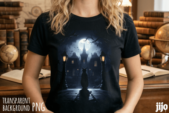 Download Halloween Cat Moon Haunted PNG - Haunted png Collection