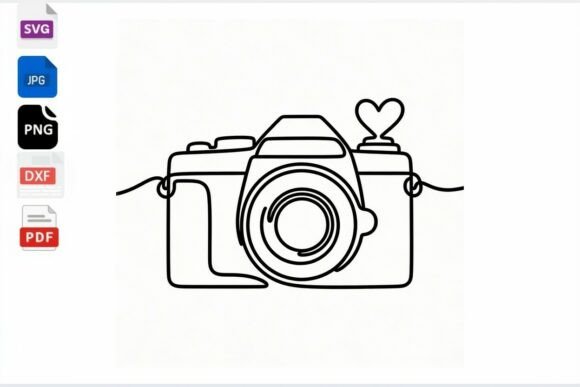 Download Camera Heart Line Art SVG PNG DXF Vector - Premium Resources